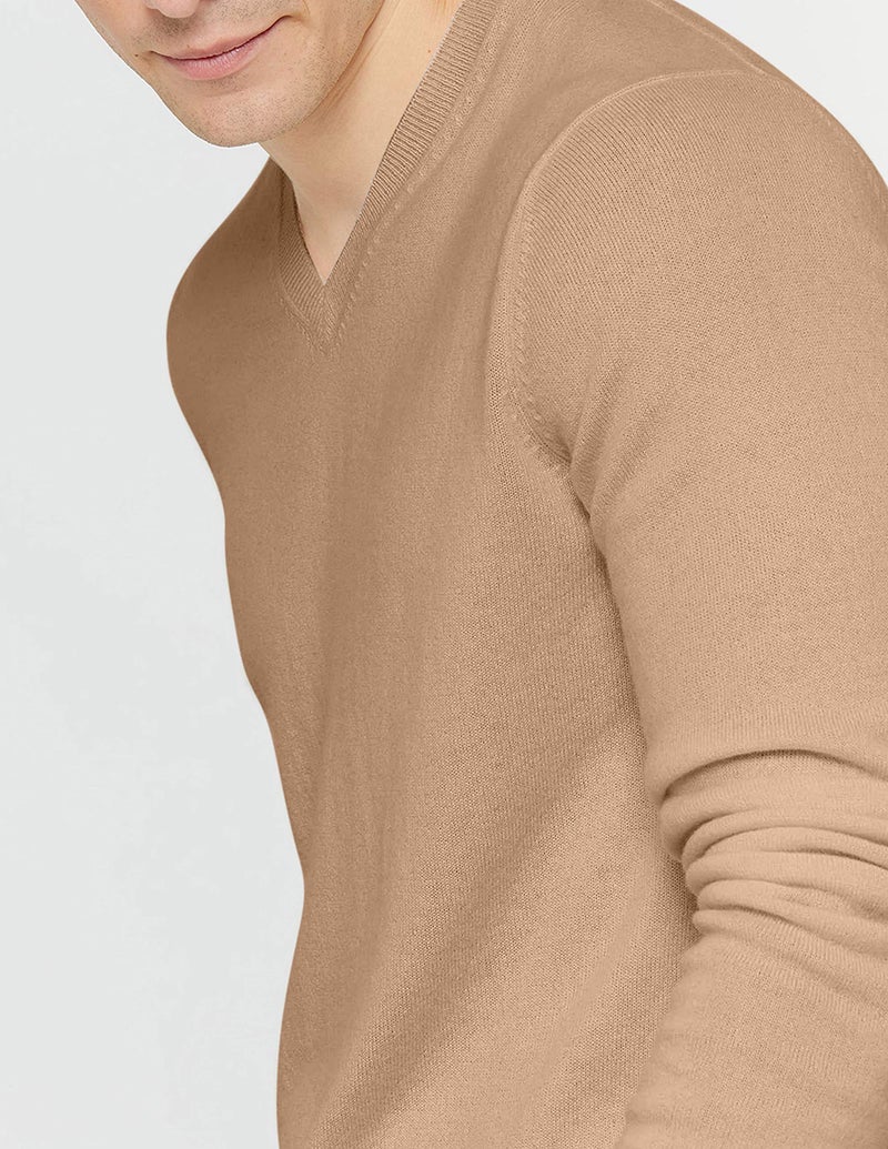 State Cashmere Men's Essential V-Neck Sweater 100% Pure Cashmere Classic Long Sleeve Pullover (Camel, Large) - Image 2